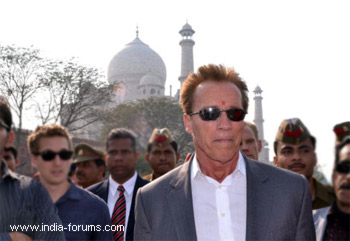 Hollywood action star and former governor of California arnold schwarzenegger visit to Taj Mahal