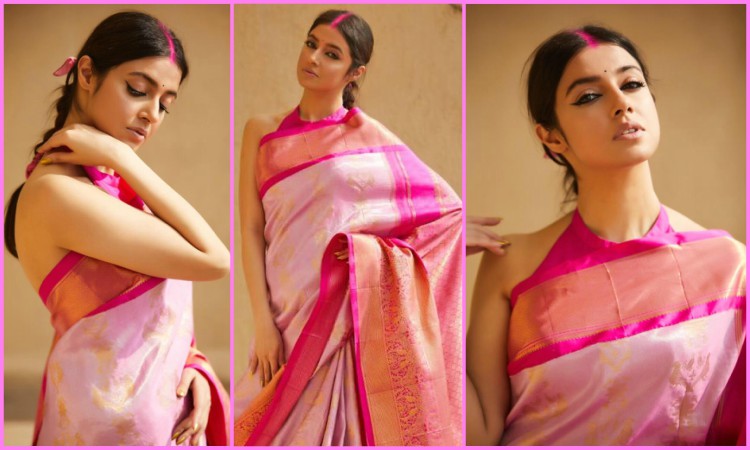 divya walks the ramp at lfw in a pink saree