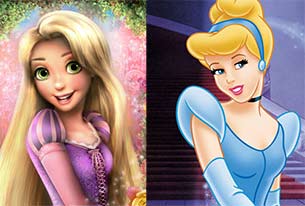 Disney princesses like Rapunzel and Cinderella