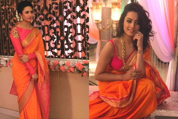 Image result for collage of actresses in tangerine color saree